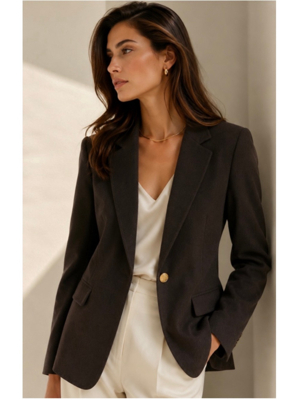 Bloomingdale's Brown 100% Cashmere Blazer with Gold Buttons Size 10 Quality Lux
